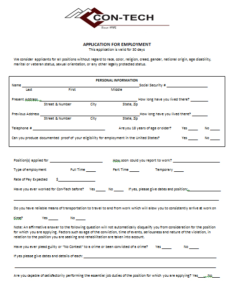 Job Application form